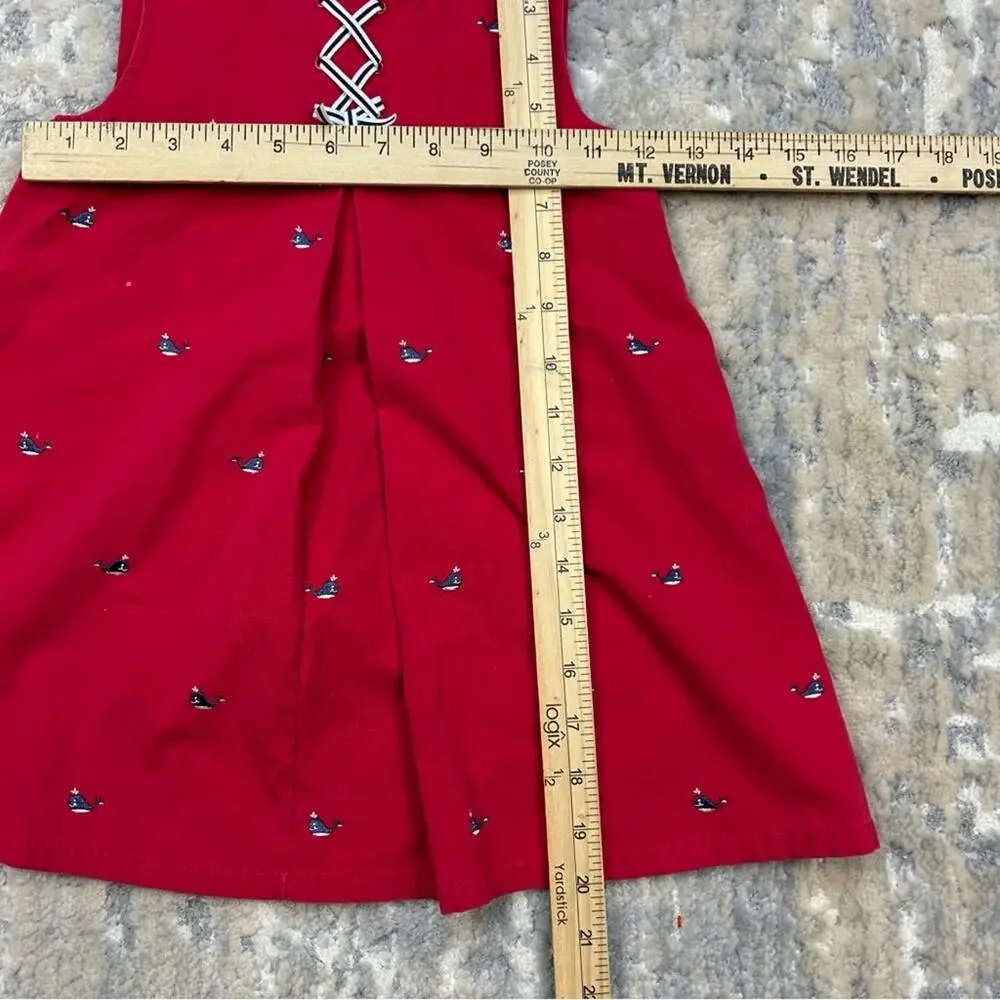 Vintage Gymboree Whale Watching  Embroidered Red Jumper Dress 2003 Sz 3T